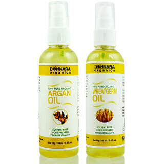                       Donnara Organics 100% Pure Wheatgerm oil and Argan oil Combo of 2 Bottles of 100 ml(200 ml)                                              
