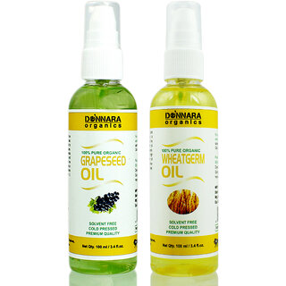                       Donnara Organics 100% Pure Wheatgerm oil and Grapeseed oil Combo of 2 Bottles of 100 ml(200 ml)                                              