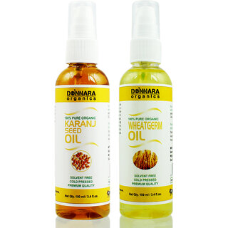                       Donnara Organics 100% Pure Wheatgerm oil and Karanj oil Combo of 2 Bottles of 100 ml(200 ml)                                              