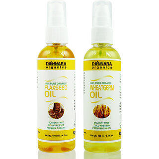 Donnara Organics 100% Pure Wheatgerm oil and Flaxseed oil Combo of 2 Bottles of 100 ml(200 ml) Donnara Organics 100% Pure Wheatgerm oil and Flaxseed oil Combo of 2 Bottles of 100 ml(200 ml)