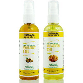                       Donnara Organics 100% Pure Wheatgerm oil and Walnut oil Combo of 2 Bottles of 100 ml(200 ml)                                              
