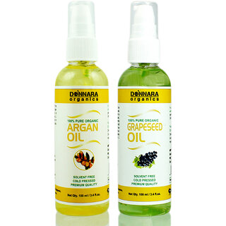 Donnara Organics 100% Pure Argan oil and Grapeseed oil Combo of 2 Bottles of 100 ml(200 ml) Donnara Organics 100% Pure Argan oil and Grapeseed oil Combo of 2 Bottles of 100 ml(200 ml)