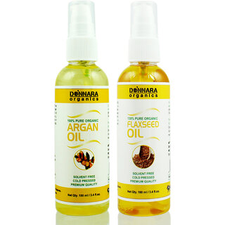                       Donnara Organics 100% Pure Argan oil and Flaxseed oil Combo of 2 Bottles of 100 ml(200 ml)                                              