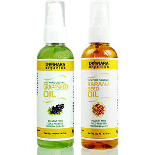 Donnara Organics 100% Pure Grapeseed oil and Karanj Oil Combo of 2 Bottles of 100 ml(200 ml) Donnara Organics 100% Pure Grapeseed oil and Karanj Oil Combo of 2 Bottles of 100 ml(200 ml)