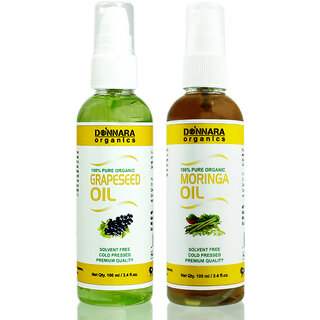                       Donnara Organics 100% Pure Grapeseed oil and Moringa Oil Combo of 2 Bottles of 100 ml(200 ml)                                              