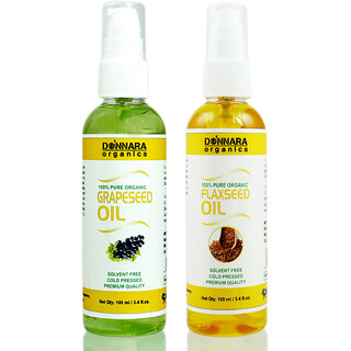                       Donnara Organics 100% Pure Grapeseed oil and Flaxseed Oil Combo of 2 Bottles of 100 ml(200 ml)                                              