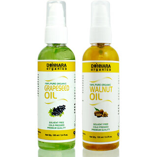                       Donnara Organics 100% Pure Grapeseed oil and Walnut Oil Combo of 2 Bottles of 100 ml(200 ml)                                              