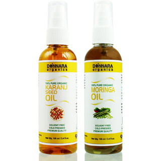                       Donnara Organics 100% Pure Karanj Oil and Moringa oil Combo of 2 Bottles of 100 ml(200 ml)                                              
