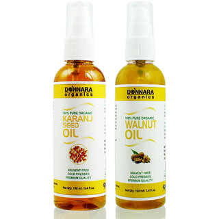 Donnara Organics 100% Pure Karanj Oil and Walnut oil Combo of 2 Bottles of 100 ml(200 ml) Donnara Organics 100% Pure Karanj Oil and Walnut oil Combo of 2 Bottles of 100 ml(200 ml)