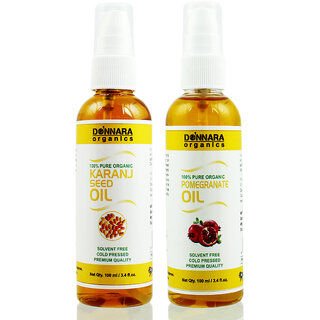                       Donnara Organics 100% Pure Karanj Oil and Pomegrante oil Combo of 2 Bottles of 100 ml(200 ml)                                              