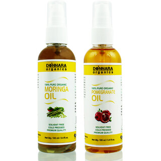                       Donnara Organics 100% Pure Moringa oil and Pomegrante oil Combo of 2 Bottles of 100 ml(200 ml)                                              