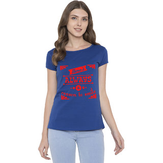 Haoser Women's Always Smile Blue Cotton Graphic Printed Slim Fit T-Shirt