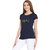 Haoser Saturday Graphic Yellow Printed Half Sleeve Round Neck 100% Navy Blue T-Shirt For Women's
