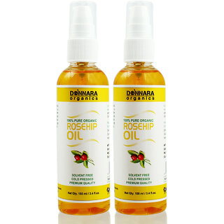                      Donnara Organics Premium Rosehip oil- 100% Pure & Natural Combo pack of 2 bottles of 100 ml(200 ml)                                              