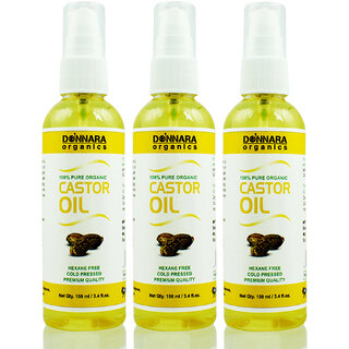                       Donnara Organics Premium Castor oil- 100% Pure & Natural Combo pack of 3 bottles of 100 ml(300 ml)                                              