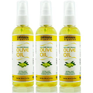                       Donnara Organics Premium Extra Light Olive oil- 100% Pure & Natural Combo pack of 3 bottles of 100 ml(300 ml)                                              
