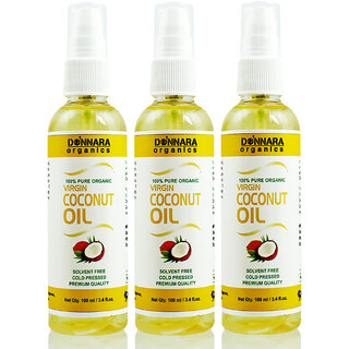                      Donnara Organics Premium Virgin Coconut oil- 100% Pure & Natural Combo pack of 3 bottles of 100 ml(300 ml)                                              