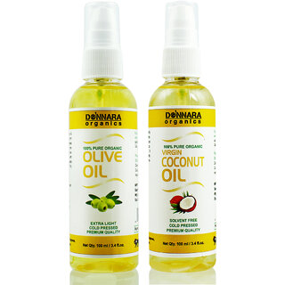 Donnara Organics 100% Pure Olive oil and Coconut oil Combo of 2 Bottles of 100 ml(200 ml) Donnara Organics 100% Pure Olive oil and Coconut oil Combo of 2 Bottles of 100 ml(200 ml)
