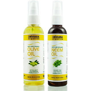 Donnara Organics 100% Pure Olive oil and Neem oil Combo of 2 Bottles of 100 ml(200 ml) Donnara Organics 100% Pure Olive oil and Neem oil Combo of 2 Bottles of 100 ml(200 ml)