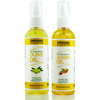Donnara Organics 100% Pure Olive oil and Jojoba oil Combo of 2 Bottles of 100 ml(200 ml) Donnara Organics 100% Pure Olive oil and Jojoba oil Combo of 2 Bottles of 100 ml(200 ml)
