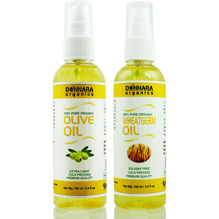 Donnara Organics 100% Pure Olive oil and Wheatgerm oil Combo of 2 Bottles of 100 ml(200 ml) Donnara Organics 100% Pure Olive oil and Wheatgerm oil Combo of 2 Bottles of 100 ml(200 ml)