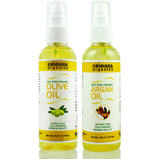 Donnara Organics 100% Pure Olive oil and Argan oil Combo of 2 Bottles of 100 ml(200 ml) Donnara Organics 100% Pure Olive oil and Argan oil Combo of 2 Bottles of 100 ml(200 ml)