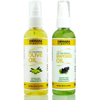                      Donnara Organics 100% Pure Olive oil and Grapeseed oil Combo of 2 Bottles of 100 ml(200 ml)                                              