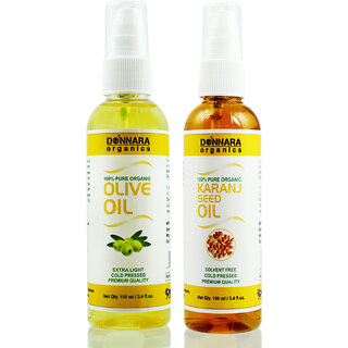                       Donnara Organics 100% Pure Olive oil and Karanj oil Combo of 2 Bottles of 100 ml(200 ml)                                              