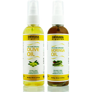                       Donnara Organics 100% Pure Olive oil and Moringa oil Combo of 2 Bottles of 100 ml(200 ml)                                              