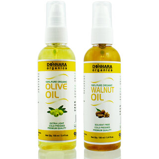                       Donnara Organics 100% Pure Olive oil and Walnut oil Combo of 2 Bottles of 100 ml(200 ml)                                              
