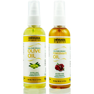                       Donnara Organics 100% Pure Olive oil and Pomegranate oil Combo of 2 Bottles of 100 ml(200 ml)                                              