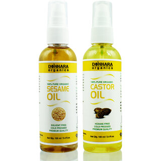 Donnara Organics 100% Pure Castor oil and Sesame oil Combo of 2 Bottles of 100 ml(200 ml) Donnara Organics 100% Pure Castor oil and Sesame oil Combo of 2 Bottles of 100 ml(200 ml)