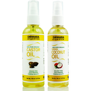 Donnara Organics 100% Pure Castor oil and Coconut oil Combo of 2 Bottles of 100 ml(200 ml) Donnara Organics 100% Pure Castor oil and Coconut oil Combo of 2 Bottles of 100 ml(200 ml)