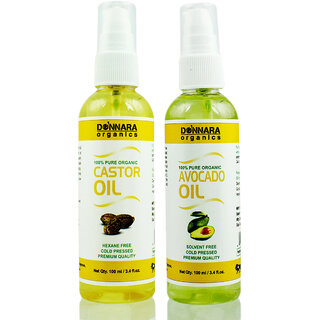                      Donnara Organics 100% Pure Castor oil and Avocado oil Combo of 2 Bottles of 100 ml(200 ml)                                              