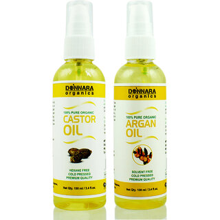                       Donnara Organics 100% Pure Castor oil and Argan oil Combo of 2 Bottles of 100 ml(200 ml)                                              