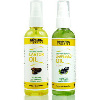                       Donnara Organics 100% Pure Castor oil and Grapeseed oil Combo of 2 Bottles of 100 ml(200 ml)                                              