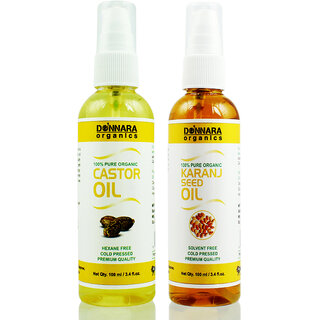 Donnara Organics 100% Pure Castor oil and Karanj oil Combo of 2 Bottles of 100 ml(200 ml) Donnara Organics 100% Pure Castor oil and Karanj oil Combo of 2 Bottles of 100 ml(200 ml)