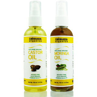                       Donnara Organics 100% Pure Castor oil and Moringa oil Combo of 2 Bottles of 100 ml(200 ml)                                              