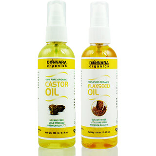                       Donnara Organics 100% Pure Castor oil and Flaxseed oil Combo of 2 Bottles of 100 ml(200 ml)                                              
