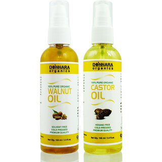                       Donnara Organics 100% Pure Castor oil and Walnut oil Combo of 2 Bottles of 100 ml(200 ml)                                              