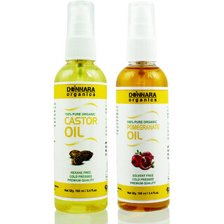                       Donnara Organics 100% Pure Castor oil and Pomegranate oil Combo of 2 Bottles of 100 ml(200 ml)                                              