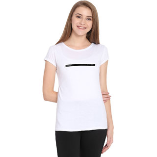 Haoser Women's White Printed Round Neck T-Shirt