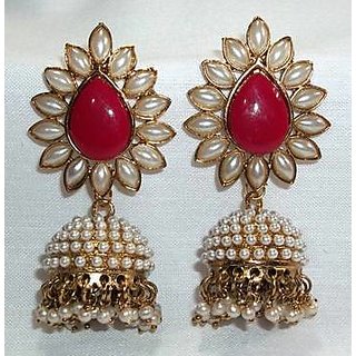                       Aashiqui 2 Maroon polki pearls Jhumka Earring                                              