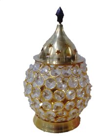 Metalcrafts Akhand Jot crystal Diya, golden metal, Matki shape, 20 cm