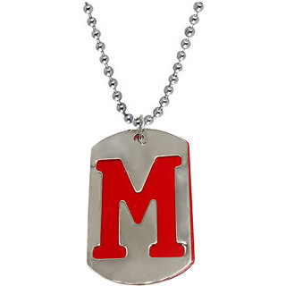 Letter M Alphabet Locket With Chain Stainless Steel, Metal Pendant Set