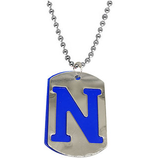                       Letter N  Alphabet Locket With Chain Stainless Steel, Metal Pendant Set                                              