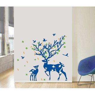                       Decor Villa Deer Tree Wall Sticker  Decal (PVC Vinyl,Size -76 cm X 68 cm)                                              