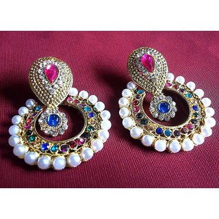                       Rainbow color pearl polki earrings                                              