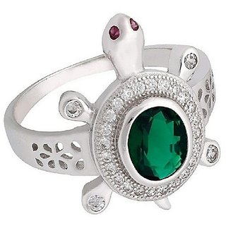                       5.25 Ratti Natural Emerald/Panna Kachua Silver Plated Ring With Lab certificate By CEYLONMINE                                              