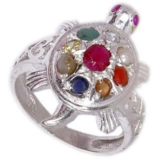                       Original Navaratna Silver Plated Ring Lab Certified  Precious Stone Navgrah Stone Kachua Ring By CEYLONMINE                                              